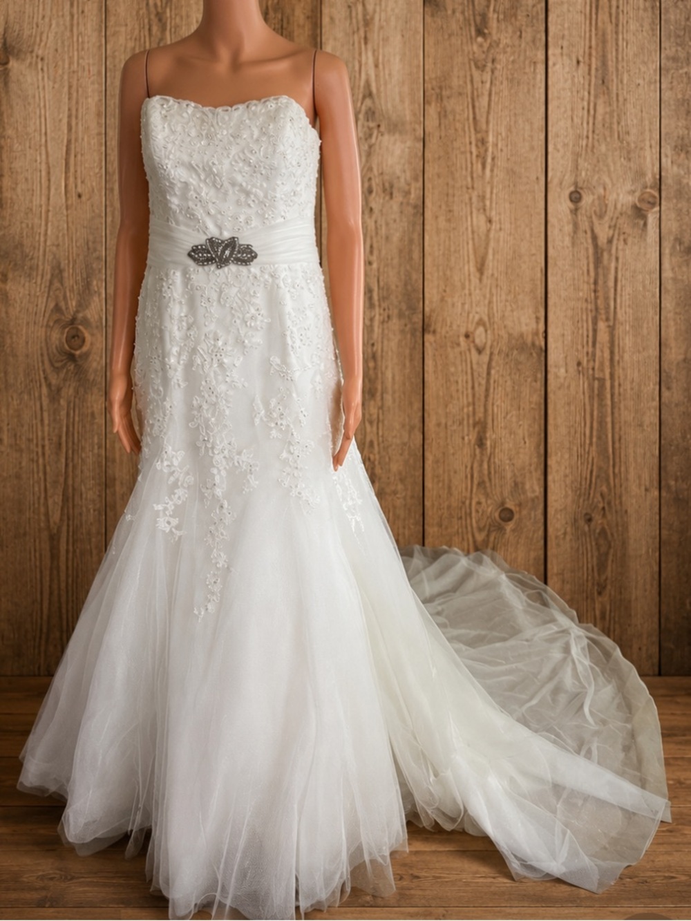 Pronovias Barcelona Strapless A-Line Laces Wedding Dress Gown US14